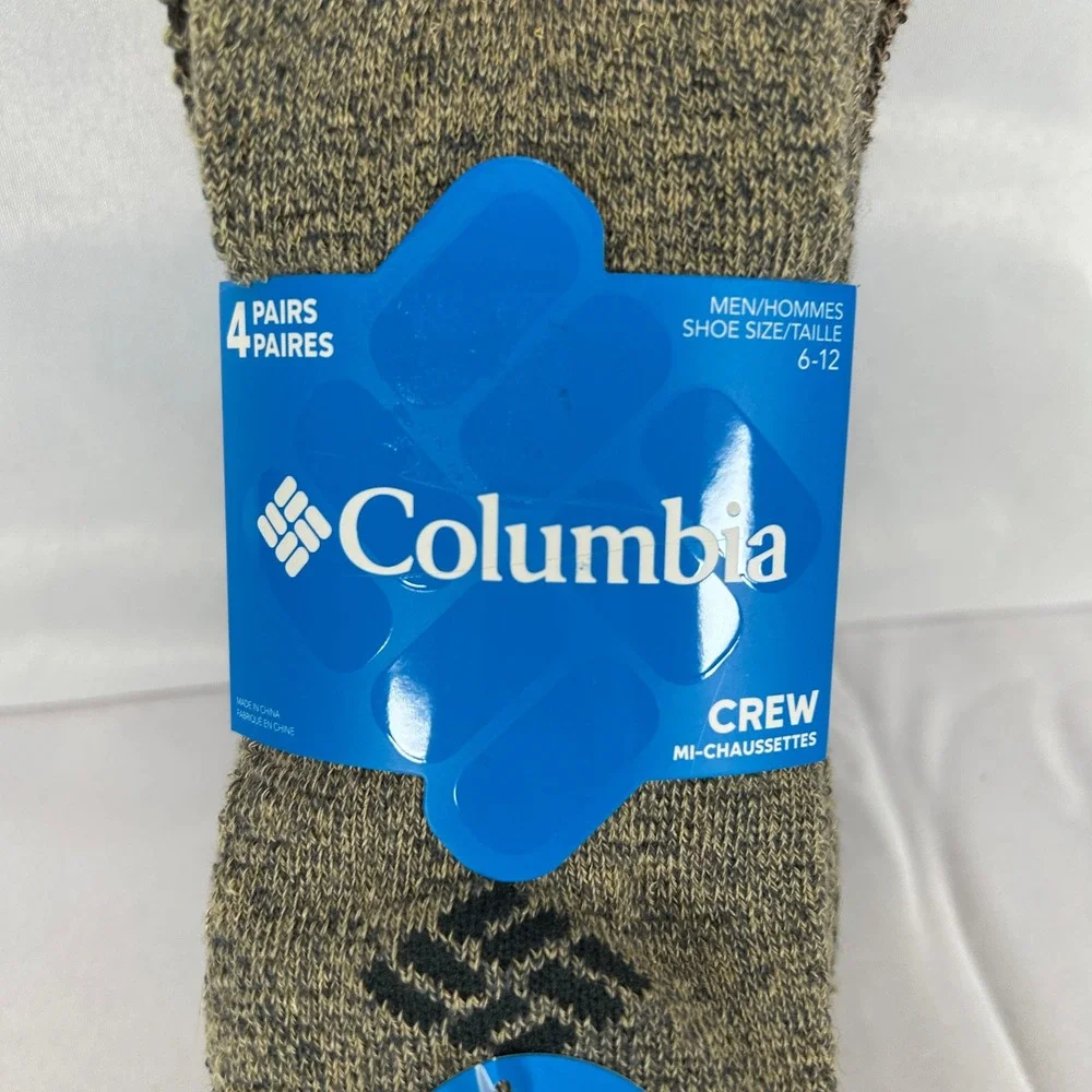 Columbia Mens Crew Socks 4 Pack Brown Green Khaki Shoe Size 6-12 RCS022MMEAS54PR